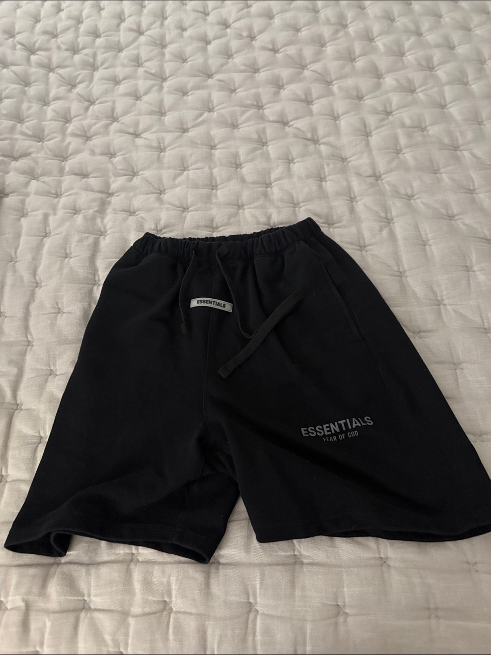 ESSENTIALS Black Logo Athletic Shorts